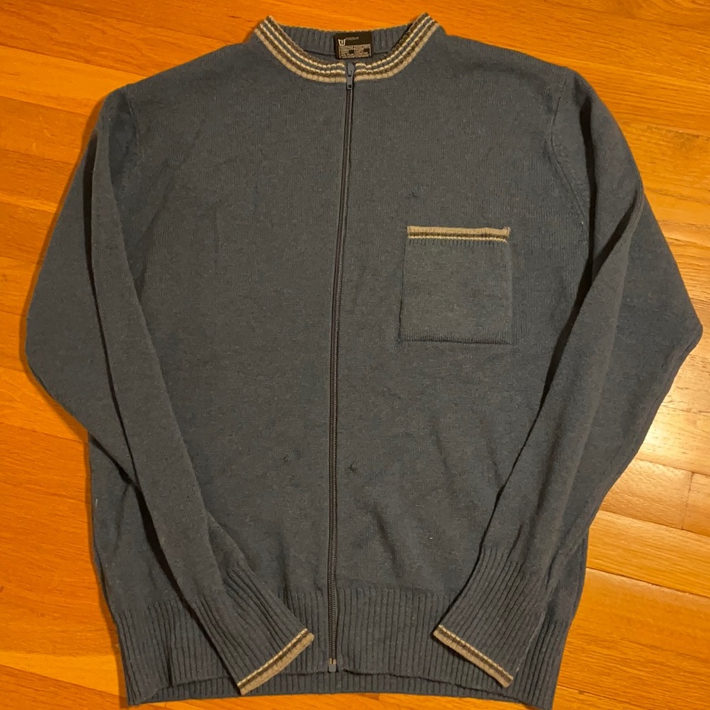 Vintage Mens Light Blue Zip Up Sweater